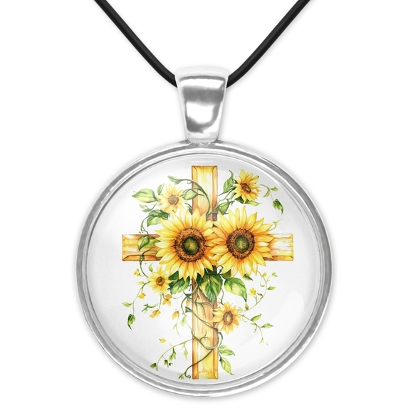 None Jewelry - Sunflower Cross Pendant Necklace 1 Inch